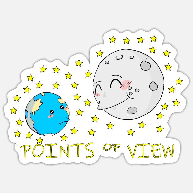 Conception mignonne de points de vue positifs de la lune et de la terre Sticker taille S (10 x 10 cm)