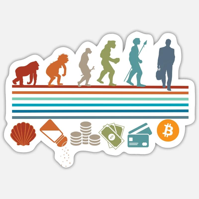 Vintage Retro Bitcoin Evolution - Sticker Größe S (10 x 10 cm) - Mattweiß