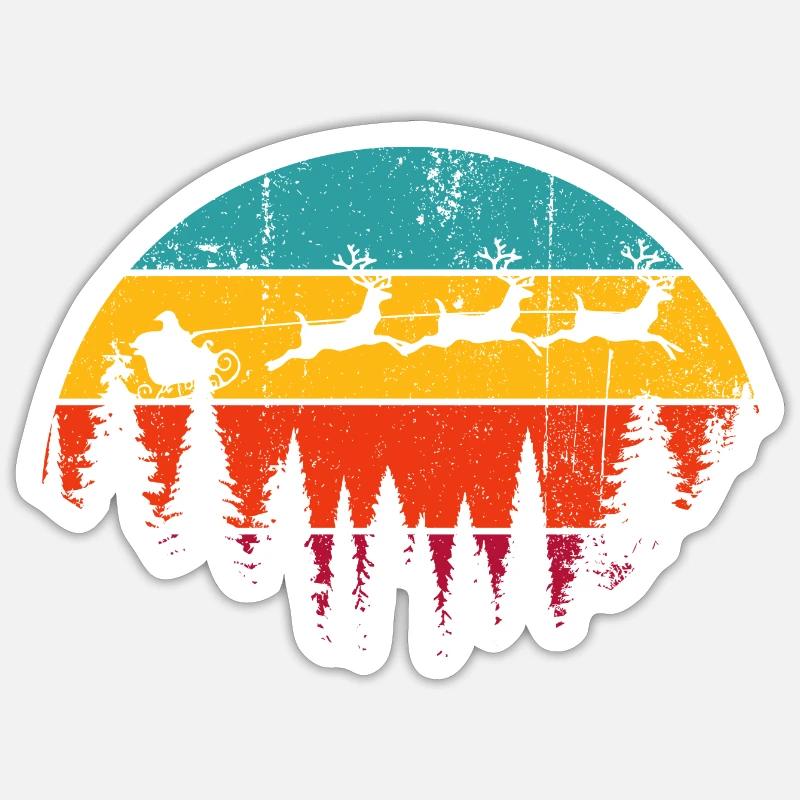 Coucher de soleil loups sur les pins - Sticker taille S (10 x 10 cm) - blanc mat