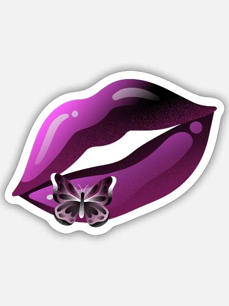 Glänzender lila Kuss - Sticker Größe S (10 x 10 cm) - Mattweiß