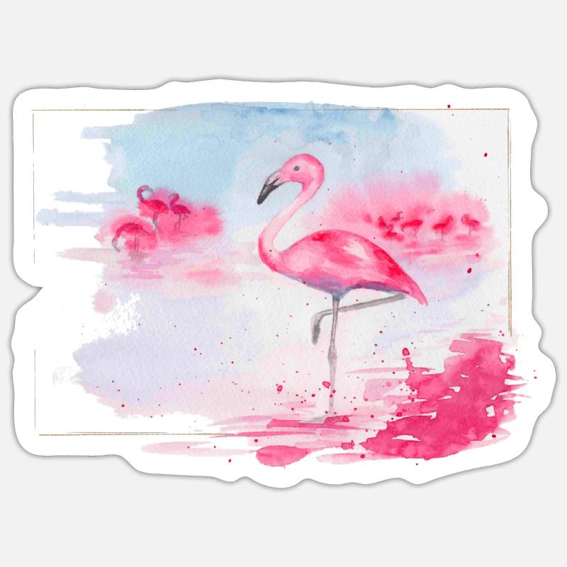 Flamant rose - Sticker taille S (10 x 10 cm) - blanc mat