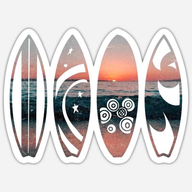 Sunset Surfbretter - Sticker Größe S (10 x 10 cm) - Mattweiß