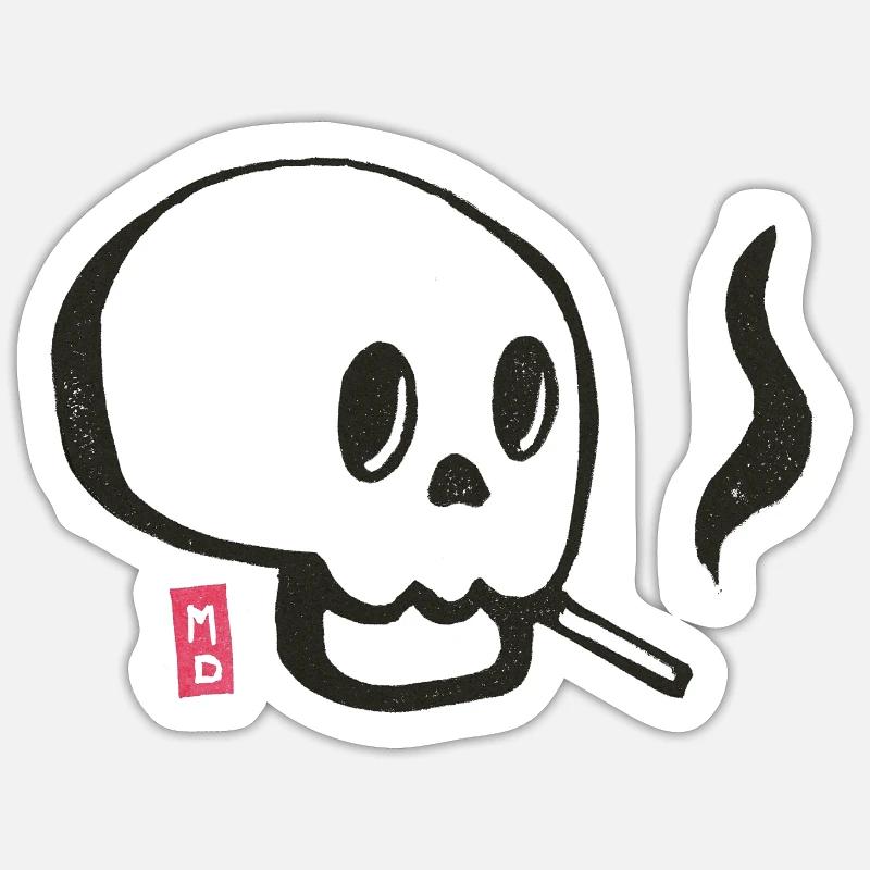 Skull smoking a cigarette - Sticker size S (10 x 10 cm) - white matte