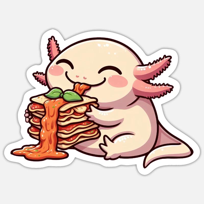 Axolotl Eats Lasagna Comic - Sticker size S (10 x 10 cm) - white matte
