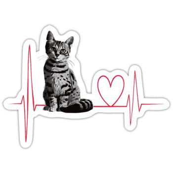 Katzen Herzschlag Geschenk - Sticker Größe S (10 x 10 cm) - Mattweiß - Vorne