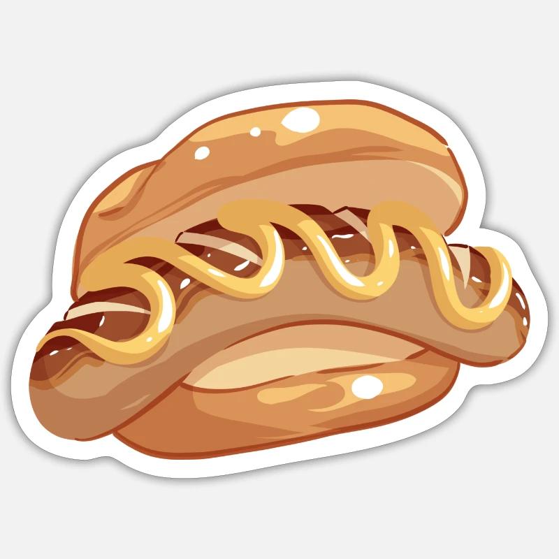 Comic Bratwurst Brötchen Bratwurstbrötchen Senf Sticker Größe S (10 x 10 cm)