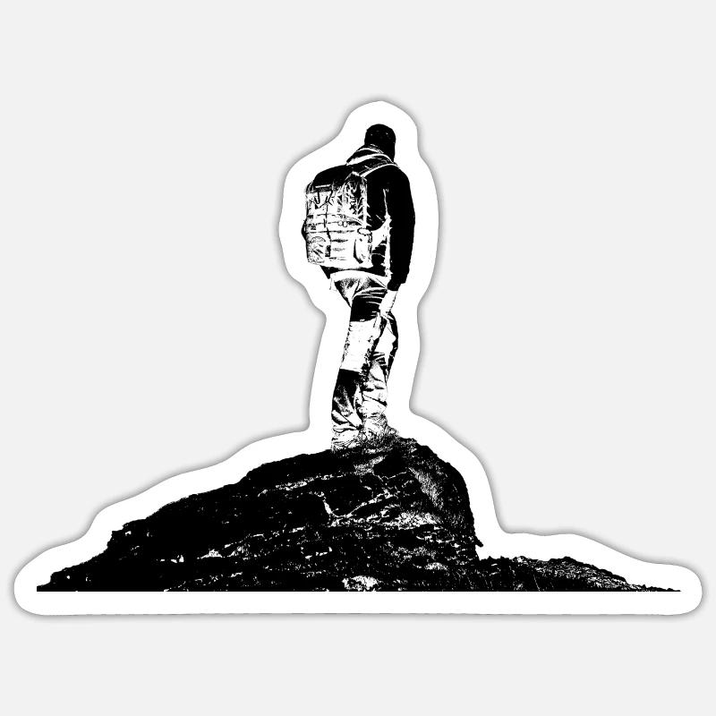 Wanderer auf einem Berg - Sticker Größe S (10 x 10 cm) - Mattweiß