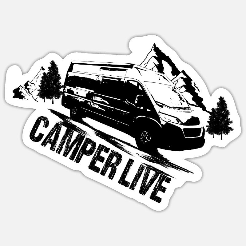 Camping - Campervan - Sticker Größe S (10 x 10 cm) - Mattweiß