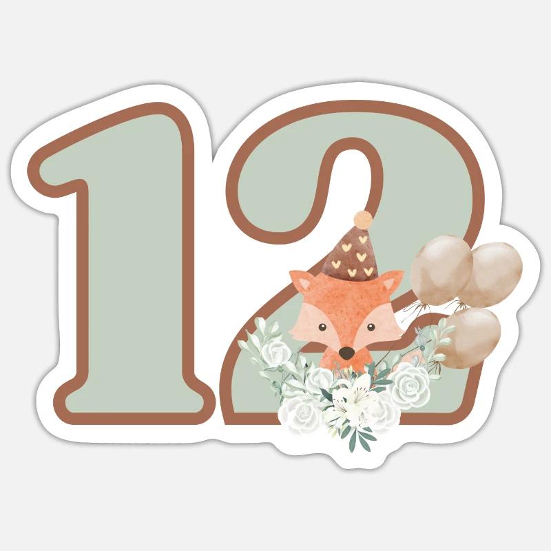 12e anniversaire renard fleurs - Sticker taille S (10 x 10 cm) - blanc mat