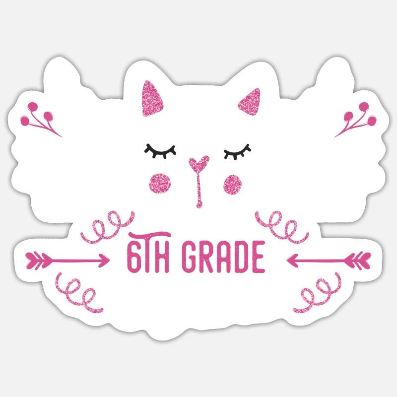 6. klasse | Karakter Vibes Tilbage til skolen Sød kat - Sticker størrelse S (10 x 10 cm) - mat hvid