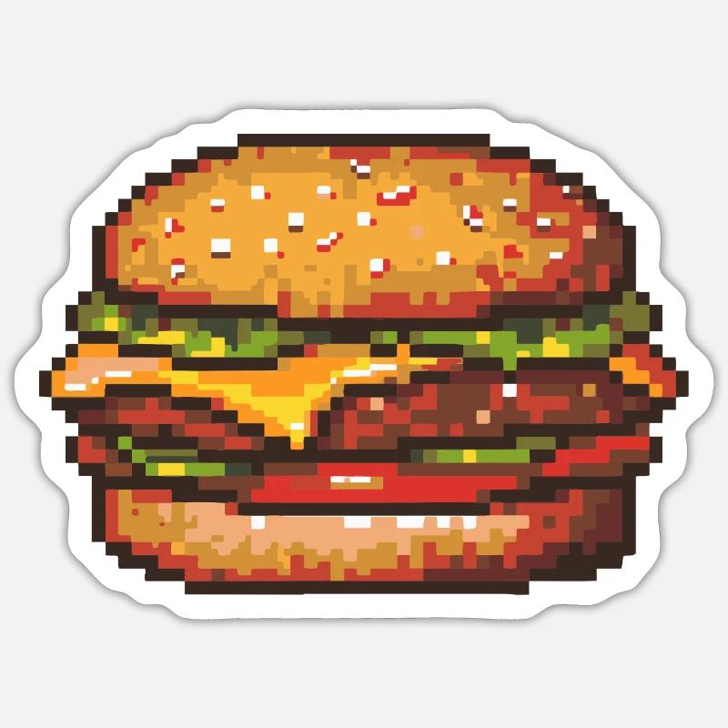 Icône Burger Pixel - Sticker taille S (10 x 10 cm) - blanc mat