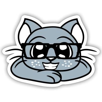 Smart Nerd Cat Horn-Rimmed Glasses Geek Kitten Glasses - Sticker size S (10 x 10 cm) - white matte - Front