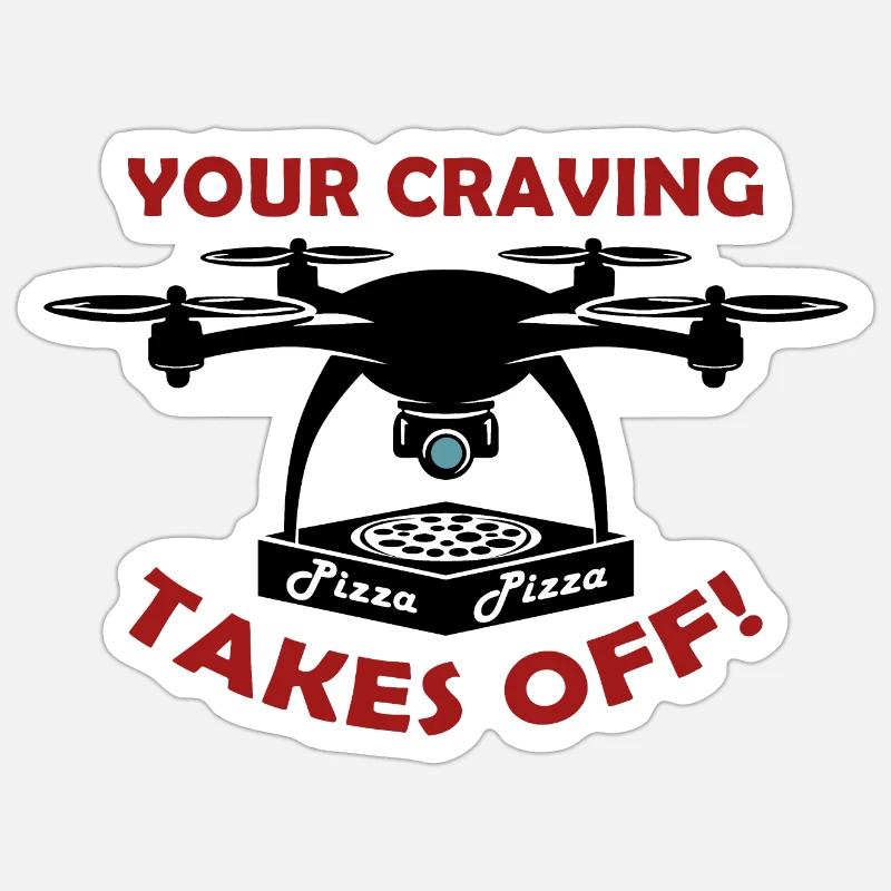 Pizza Delivery Drone - Sticker size S (10 x 10 cm) - white matte