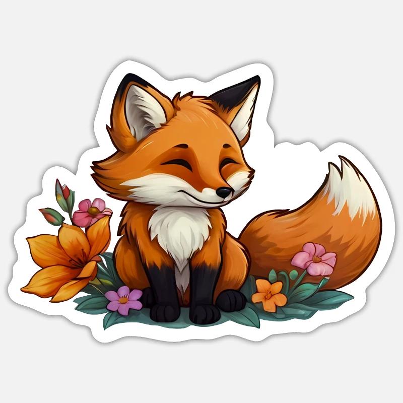 Fuchs mit Blumen - Floral Fox Sticker Größe S (10 x 10 cm)