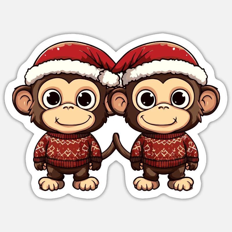 Monkey Christmas Team - Sticker size S (10 x 10 cm) - white matte