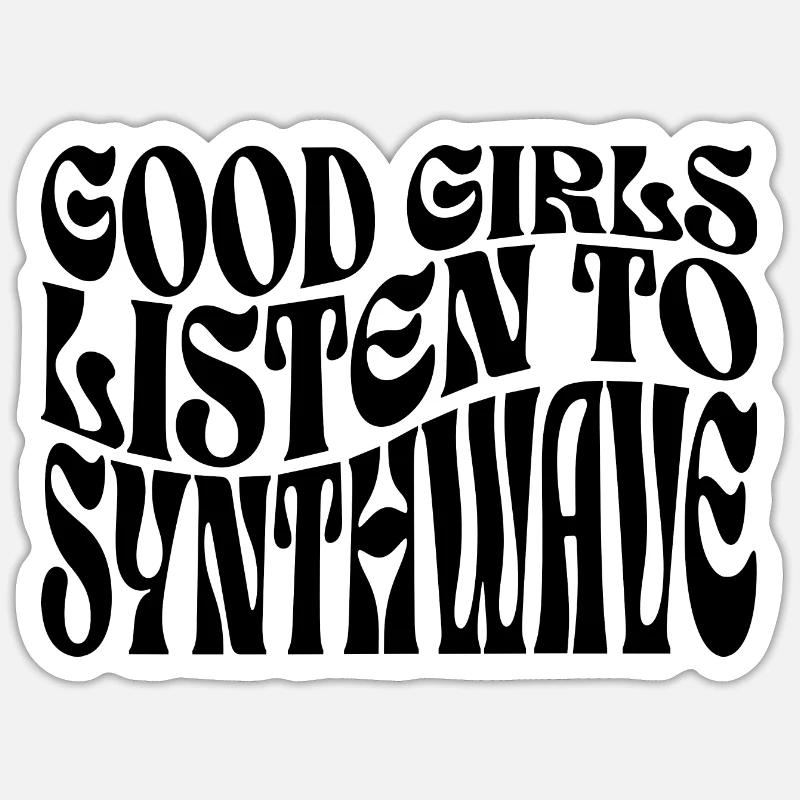 Mädchen hören Synthwave-Musik - Sticker Größe S (10 x 10 cm) - Mattweiß