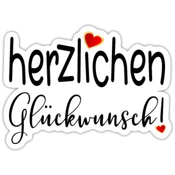 HERZLICHEN GLÜCKWUNSCH HERZ - Sticker Größe S (10 x 10 cm) - Mattweiß - Vorne