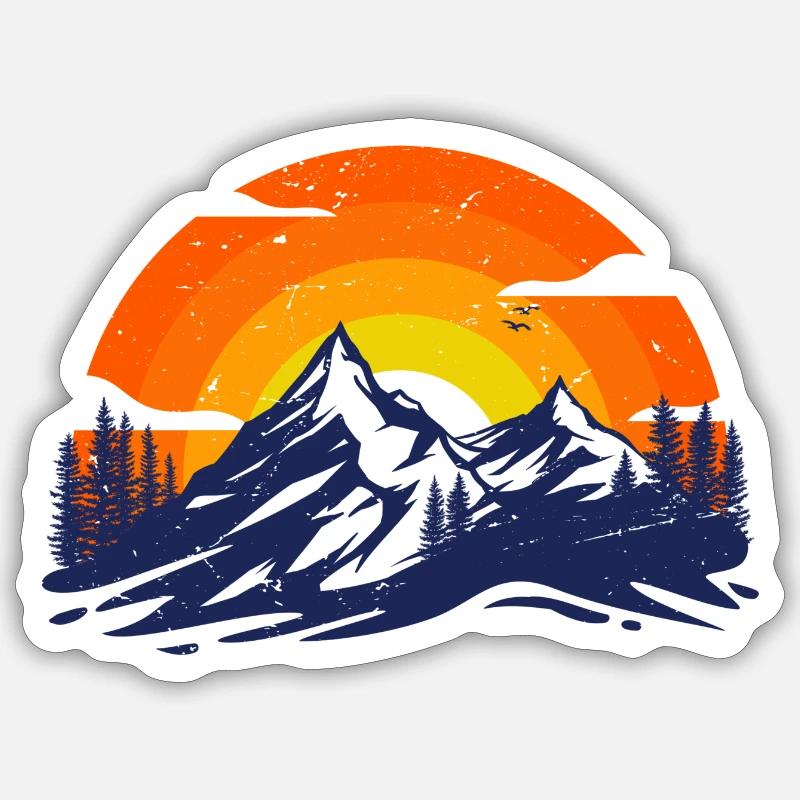 Sunset Mountain Landscape Design - Sticker size S (10 x 10 cm) - white matte