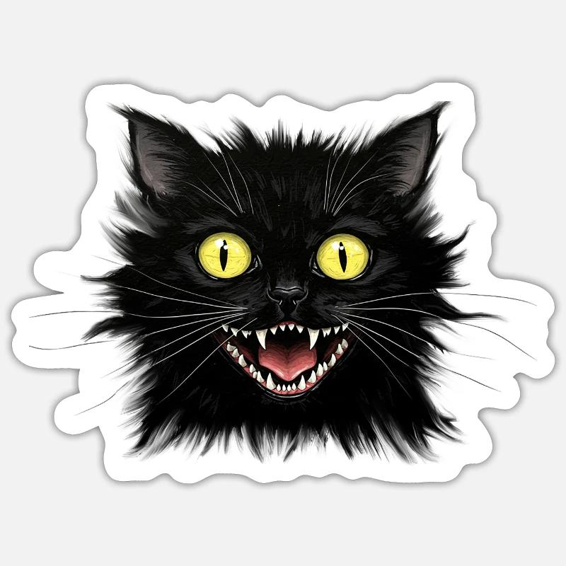 Un chat noir nerveux - Sticker taille S (10 x 10 cm) - blanc mat