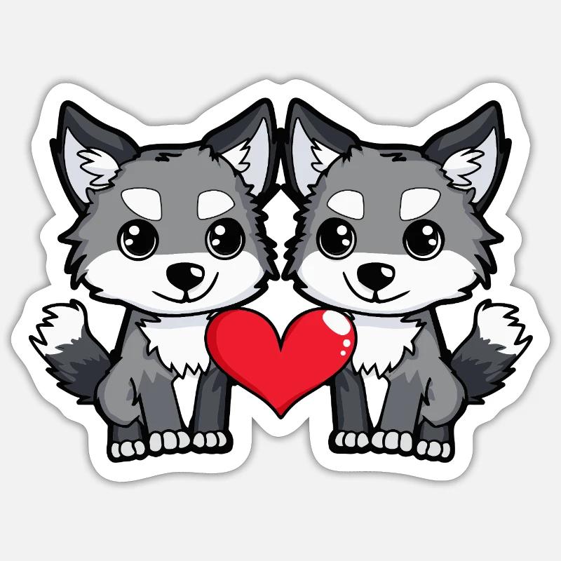 Couple de loups Saint-Valentin - Sticker taille S (10 x 10 cm) - blanc mat