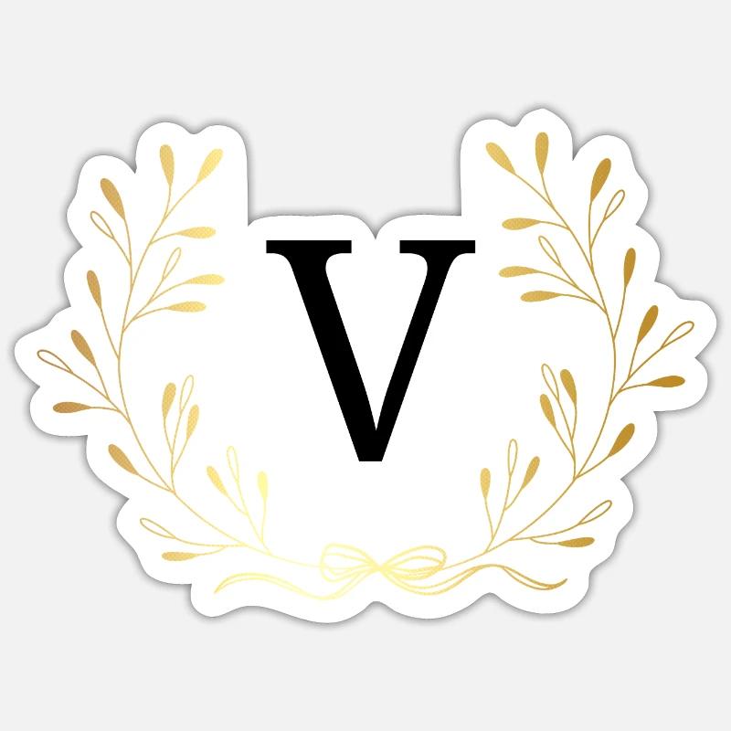 Buchstabe V Goldene Blumenkrone - Sticker Größe S (10 x 10 cm) - Mattweiß