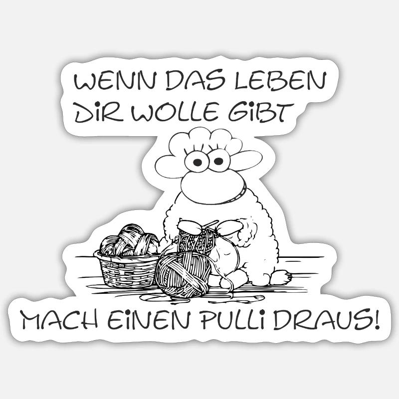 Mach einen Pulli draus – lustiges Strick-Schaf Sticker Größe S (10 x 10 cm)