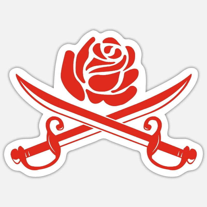 Rose rouge et épées croisées - Sticker taille S (10 x 10 cm) - blanc mat