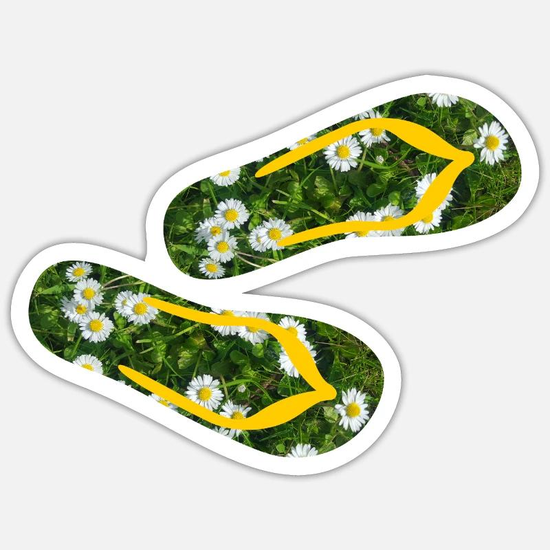 Latschen Gänseblümchen Flip Flops Camping Rasen - Sticker Größe S (10 x 10 cm) - Mattweiß