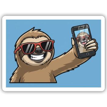 Cooler Sloth Selfie Design - Sticker Größe S (10 x 10 cm) - Mattweiß - Vorne