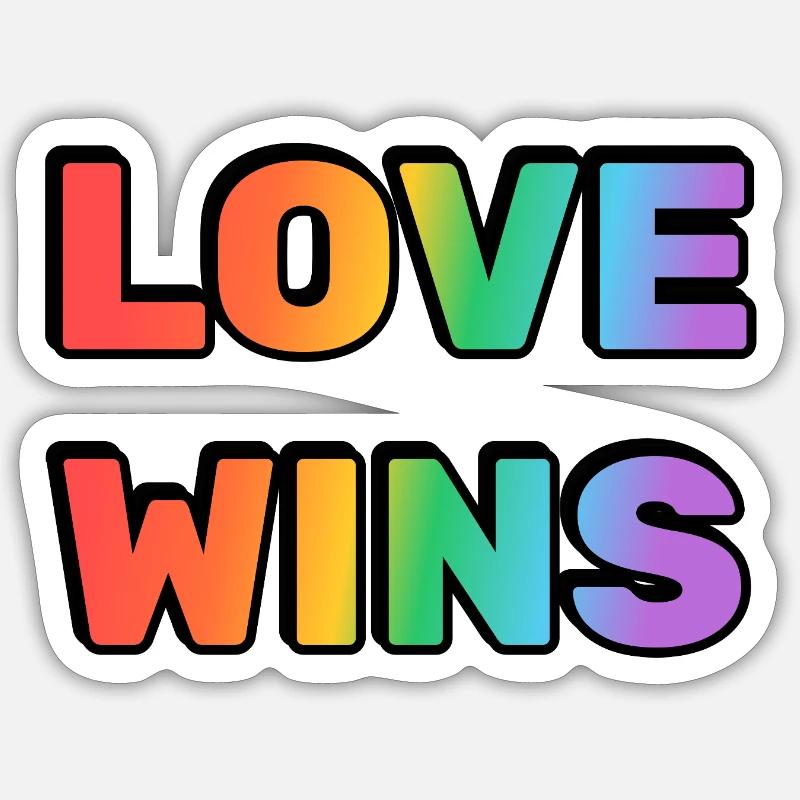 Love Wins Rainbow Gradient Text LGBT - Sticker Größe S (10 x 10 cm) - Mattweiß