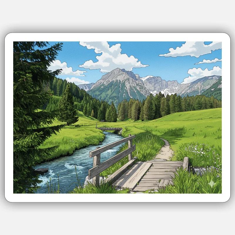 Alpine River Trail Panorama - Sticker size S (10 x 10 cm) - white matte