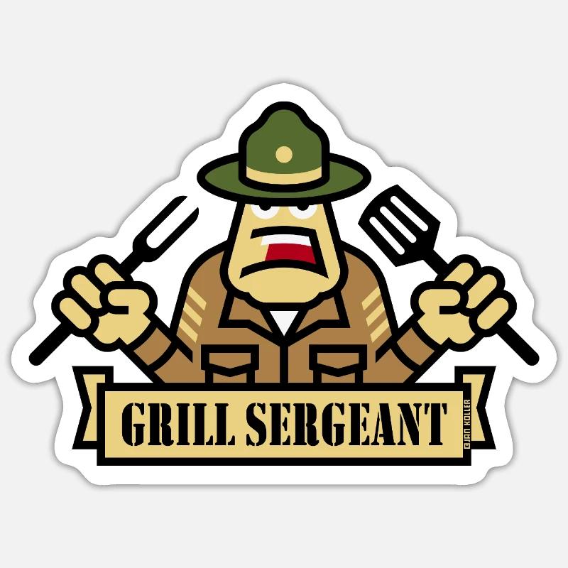Grill Sergeant (Grilling / BBQ / Barbecue) Sticker size S (10 x 10 cm)