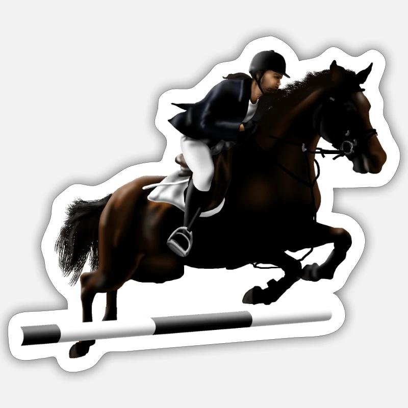 Cheval cabré avec cavalier - Sticker taille S (10 x 10 cm) - blanc mat