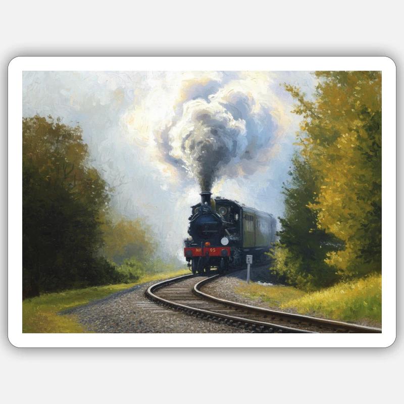Herbstliche Dampfeisenbahn im Wald - Sticker Größe S (10 x 10 cm) - Mattweiß