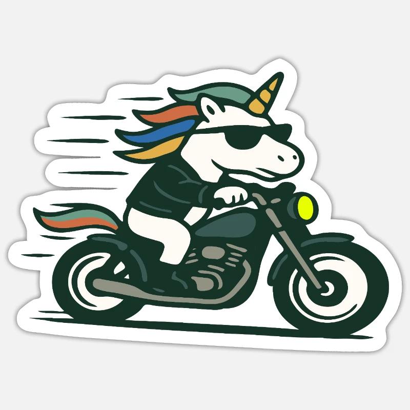 Fast Biker einhornfahrende Motorrad-Maskottchen-Kunst - Sticker Größe S (10 x 10 cm) - Mattweiß