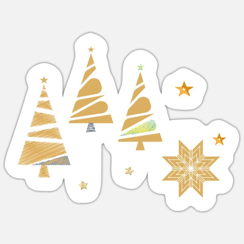 Sapins de Noël dorés - Sticker taille S (10 x 10 cm) - blanc mat