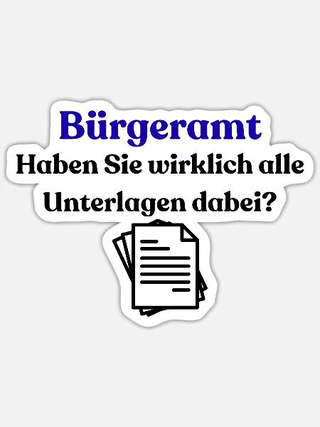 Bürgeramt Blau Typografie Shirt - Sticker Größe S (10 x 10 cm) - Mattweiß