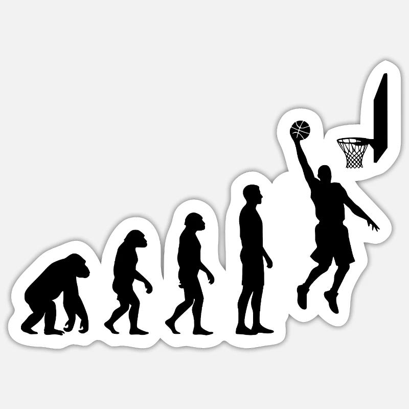 Basketball Evolution Human to Hoops Player - Sticker Größe S (10 x 10 cm) - Mattweiß