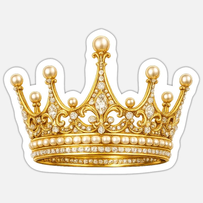 Goldene Königskrone mit Perlen - Sticker Größe S (10 x 10 cm) - Mattweiß