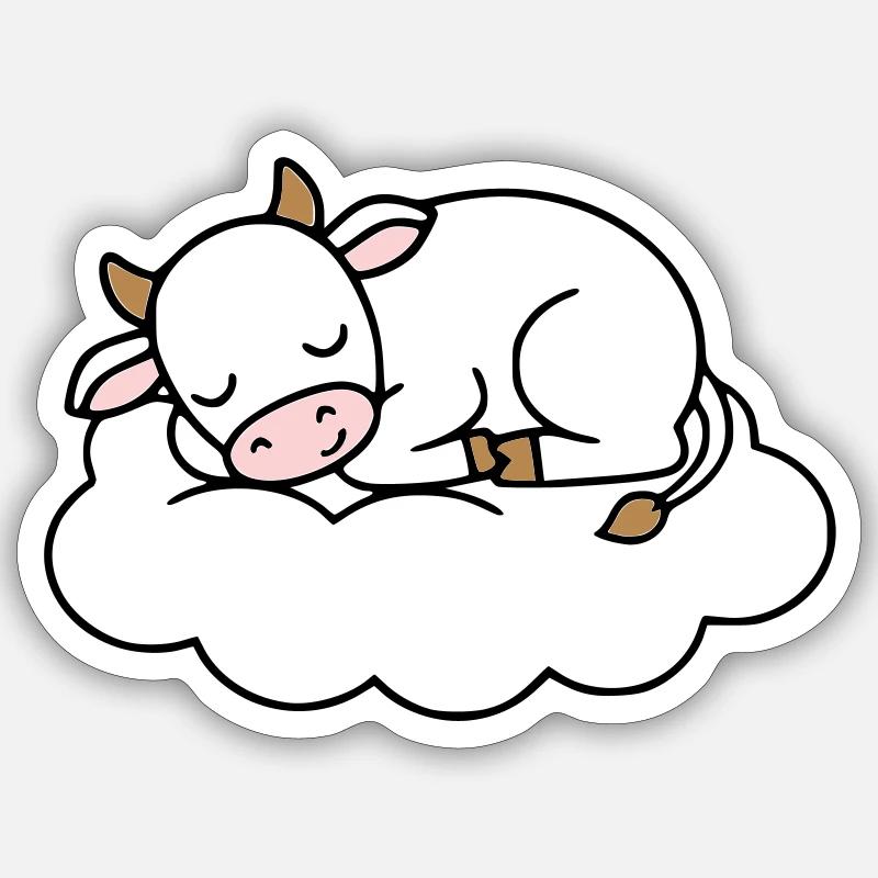 Sleeping Cow Cloud Dream Baby - Sticker size S (10 x 10 cm) - white matte