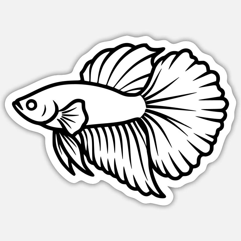Kampffisch Betta Splendens Aquarium - Sticker Größe S (10 x 10 cm) - Mattweiß