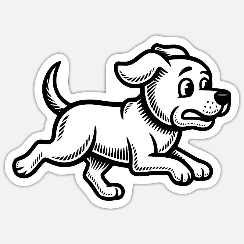 Promenade de chiot en course - Sticker taille S (10 x 10 cm) - blanc mat