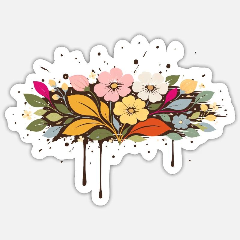 Illustration de fleurs graffiti florales - Sticker taille S (10 x 10 cm) - blanc mat