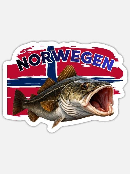 Norwegen Dorsch- Angeln - Sticker Größe S (10 x 10 cm) - Mattweiß