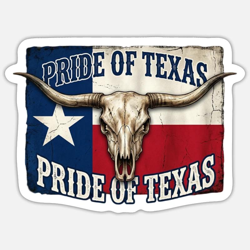 Texas Pride Horns Skull - Sticker size S (10 x 10 cm) - white matte