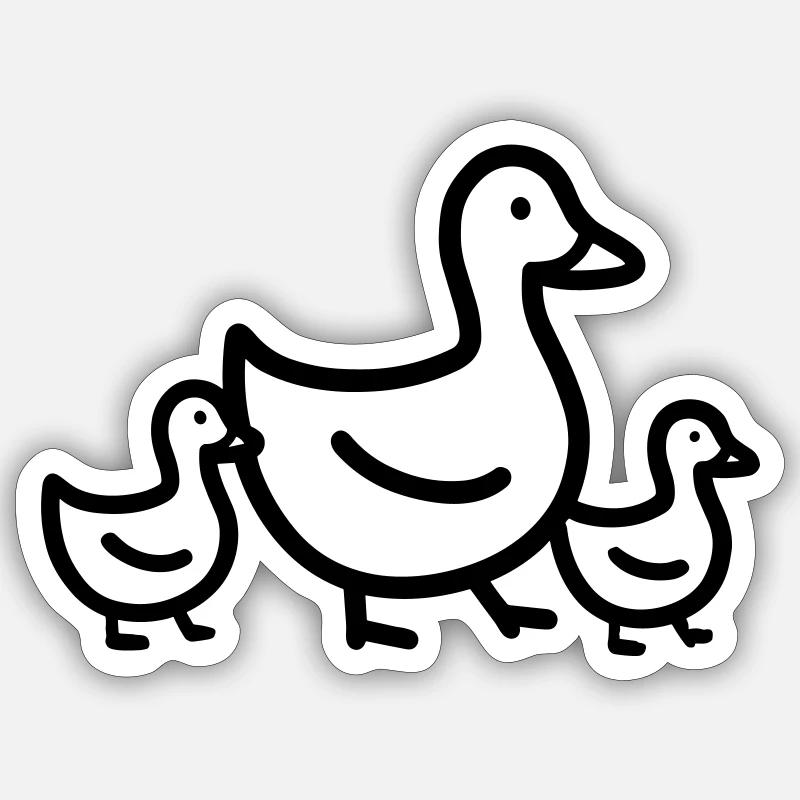 famille canard - Sticker taille S (10 x 10 cm) - blanc mat