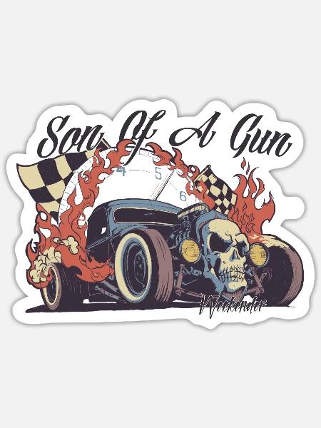 Hot Rod Totenkopf Flammen - Sticker Größe S (10 x 10 cm) - Mattweiß