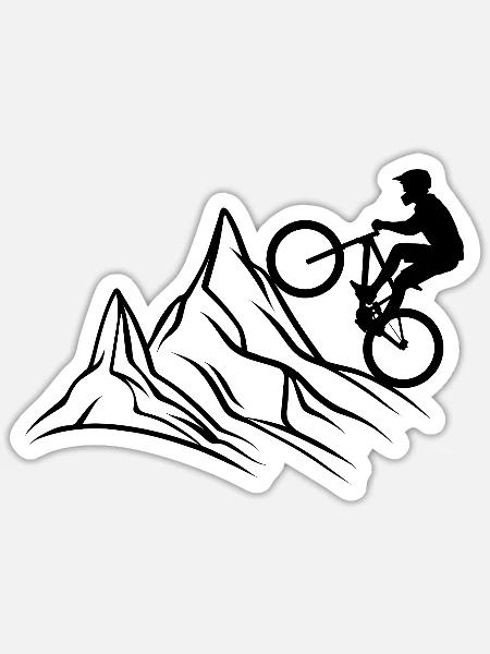 Mountainbike Berge - Sticker Größe S (10 x 10 cm) - Mattweiß