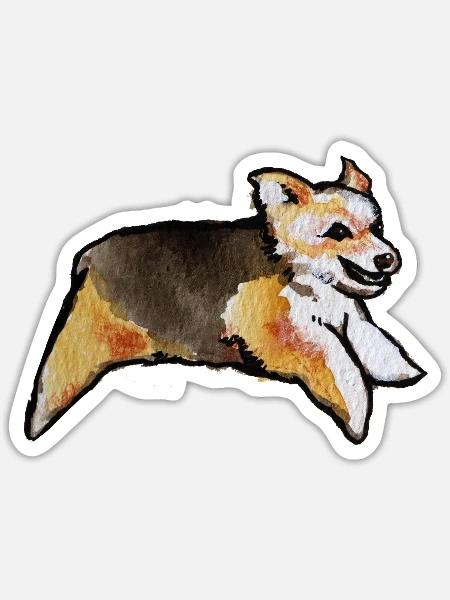 Corgi Aquarell-Dash - Sticker Größe S (10 x 10 cm) - Mattweiß