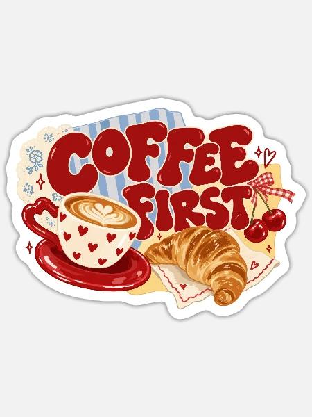 Coffee First Retro Breakfast - Sticker Größe S (10 x 10 cm) - Mattweiß